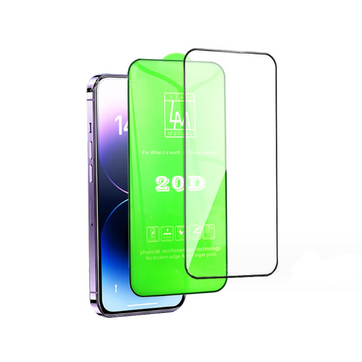 Two green glass screen protectors on a smartphone with a brand logo.