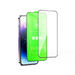 Two green glass screen protectors on a smartphone with a brand logo.