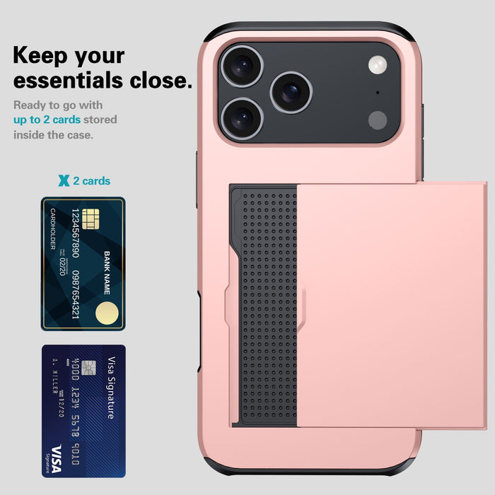 Phone case with card holder feature on a gray background