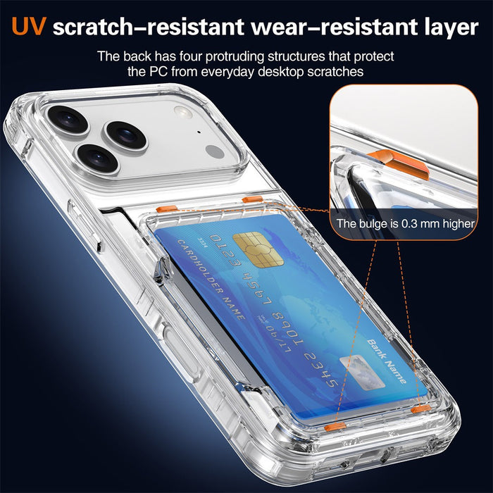 Clear phone case with protective features on a dark background