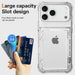 Clear phone case with card slots holding multiple cards, Apple logo visible
