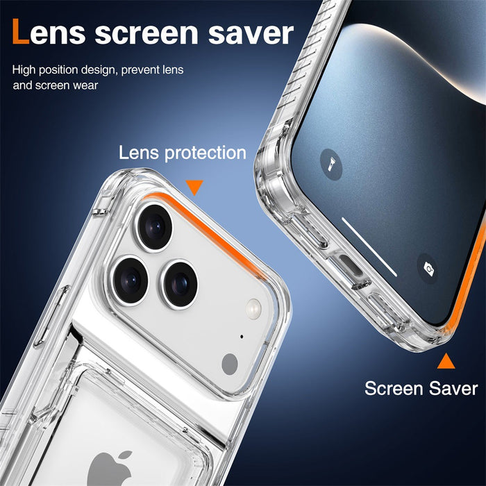 Phone case with lens screen saver feature on a dark blue background