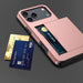 Phone case with card holder featuring Visa cards on a dark background