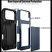 Phone case with dual-layered design featuring hard PC and soft TPU materials, labeled on a white background.