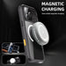 Phone case with magnetic charging feature on a dark background