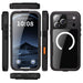 Black phone case with multiple views on a white background
