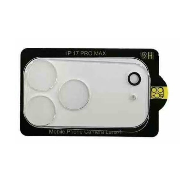 Phone camera lens protector with 'IP 17 Pro Max' and '9H' text on a black background