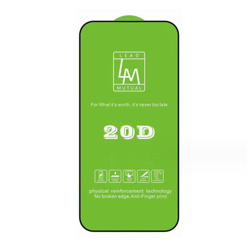 Green screen protector with 'LAM Mutual' branding and text on a white background