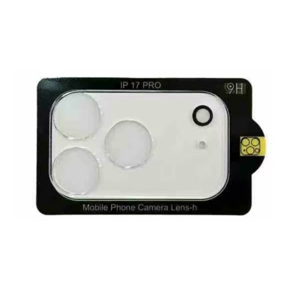 Phone camera lens protector with 'IP 17 PRO' and '9H' hardness rating on a white background