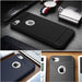 Black phone case with Apple logo on a wooden surface, surrounded by other items.
