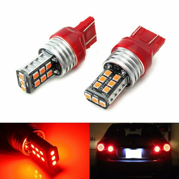 2 X T20 7443 15 RED LED DUAL FILAMENT CAR UTE BRAKE STOP TAIL LIGHT BULB 12V