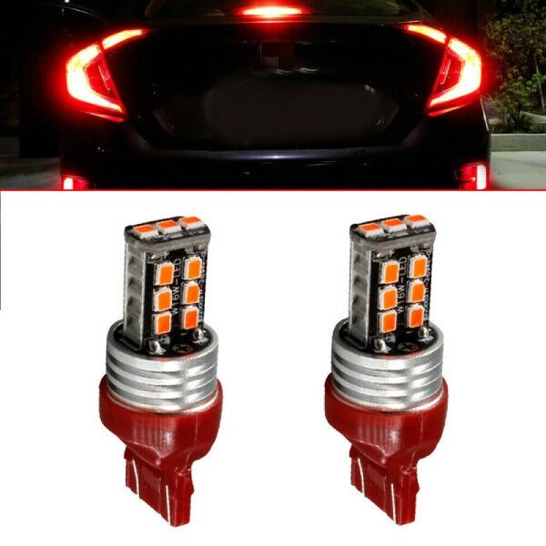 2 X T20 7443 15 RED LED DUAL FILAMENT CAR UTE BRAKE STOP TAIL LIGHT BULB 12V