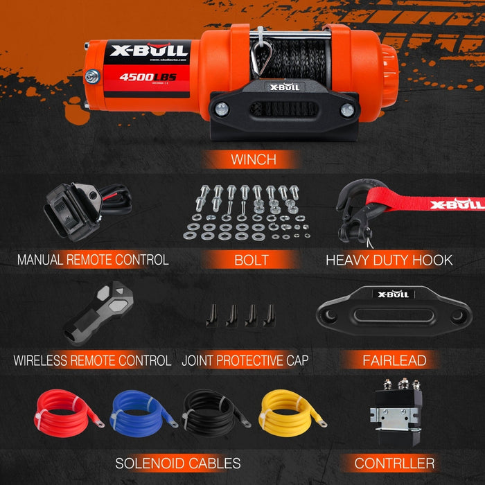 X-BULL Electric Winch 4500LBS/2041kg 12V Synthetic Rope Wireless Remotes ATV UTV Electric Winch