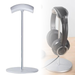A silver aluminum headphone stand with a curved top designed to hold headphones. The stand is displayed in two orientations, one showing the front view and the other showing the side view.