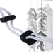 Adjustable clothesline with black buckles on a white rope, displayed against a background showing the clothesline in use for hanging garments.