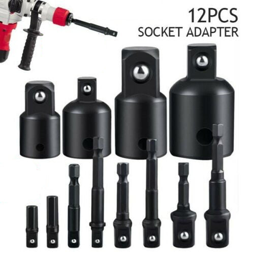 12Pc Drill Socket Adapter Set Impact Nut Driver Hex Extension Bit 1/4" 3/8" 1/2"