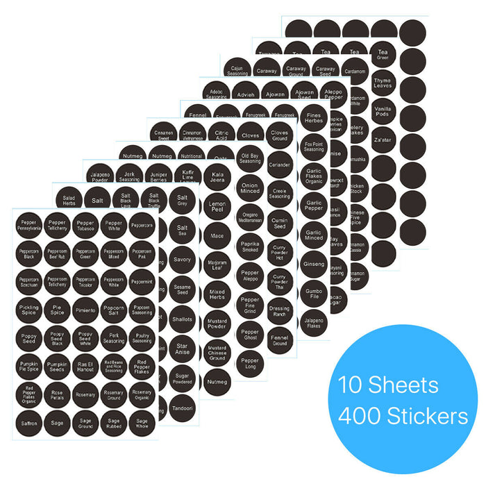 400 PCS Printed Spice Jar and Pantry Label Set Chalkboard Round Stickers Labels