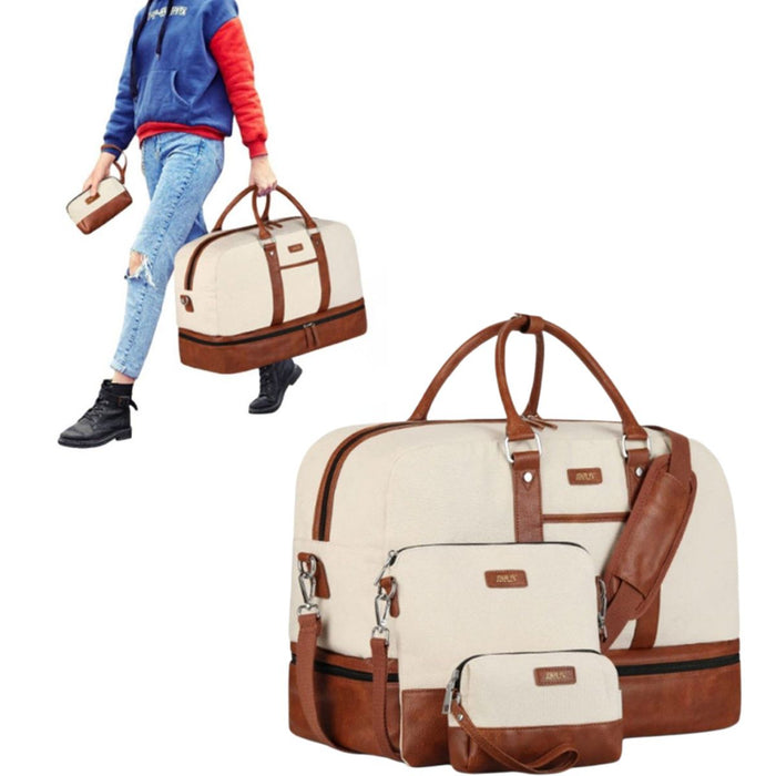 Leather Travel Bag with Shoe Pouch,Weekender Overnight Bag Waterproof