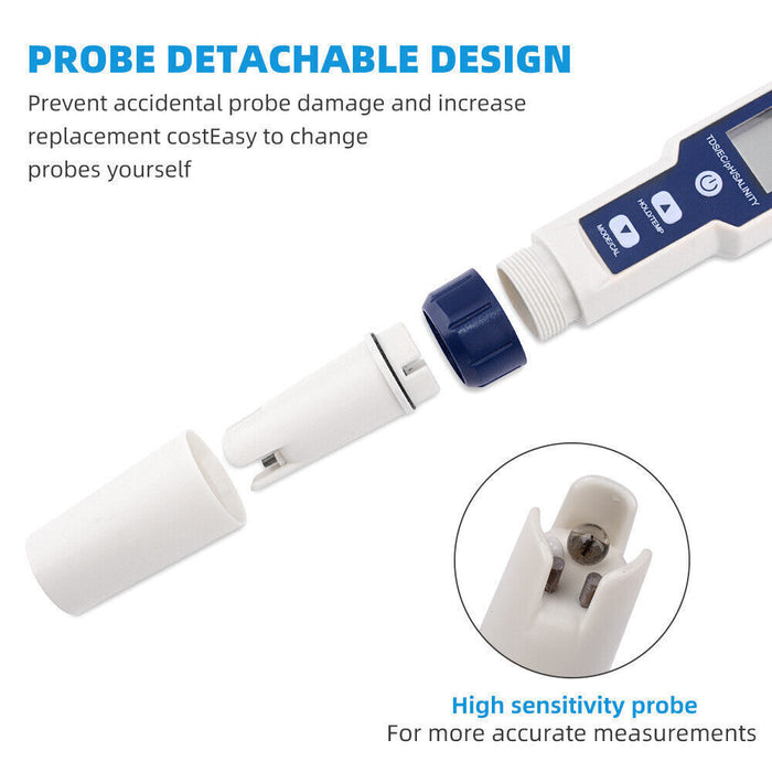 5 in 1 Pen Meter PH EC TDS Salinity Temp LCD Digital Water Quality Monitor Test