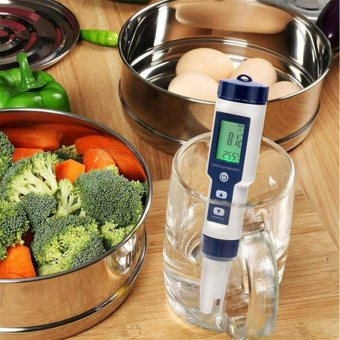 5 in 1 Pen Meter PH EC TDS Salinity Temp LCD Digital Water Quality Monitor Test