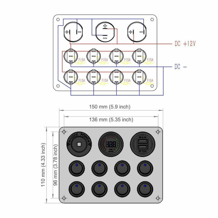 8 Gang Car Auto LED Rocker Switch Panel