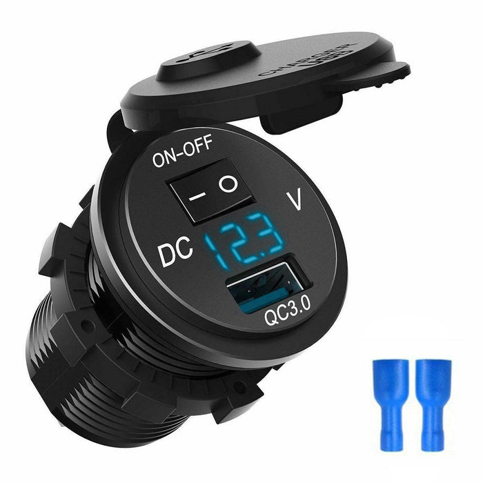 12V/24V QC 3.0 USB Fast Charger Socket Outlet On&amp;Off Switch For Car Motorcycle