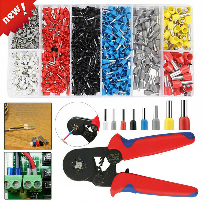 1200PC Ferrule Crimper Electrical Terminals Bootlace 0.25-10mm2 Cord End Ratchet