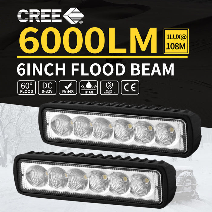 2x 6inch 30W LED Work Driving Light Bar Flood beam Lamp