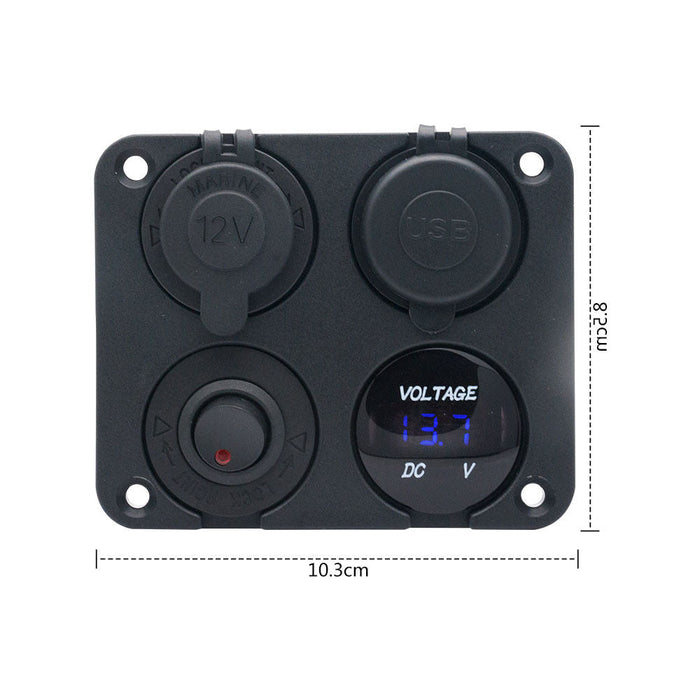 4 Way DC 12V-24V Car Cigarette Lighter Socket+Dual USB Charger Voltmeter Adapter