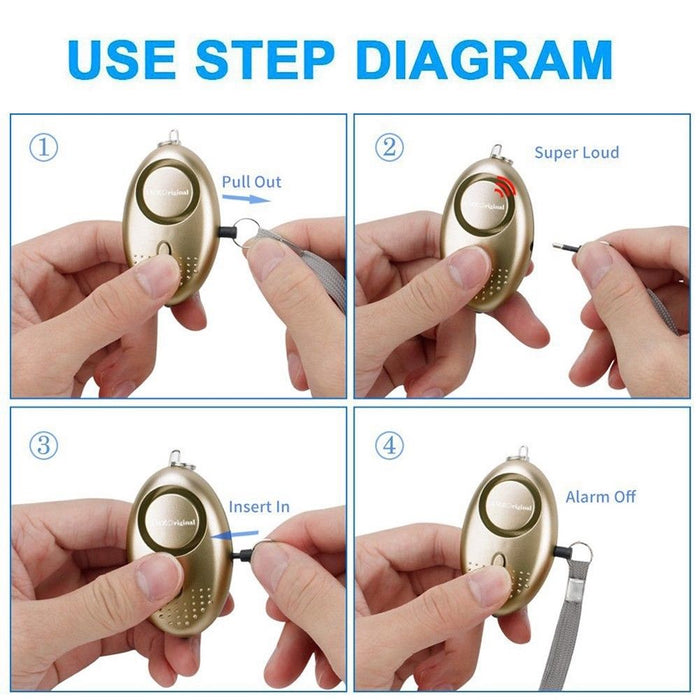 Silver 140dB Personal Alarm Keychain Safety LED Torch Light