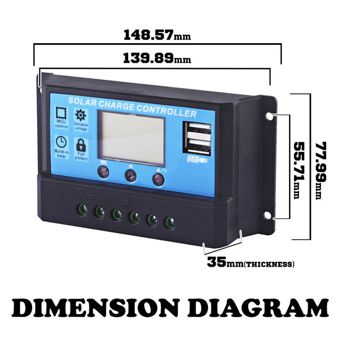 30A 12V/24V LCD DISPLAY PWM SOLAR PANEL REGULATOR CHARGE CONTROLLER & TIMER