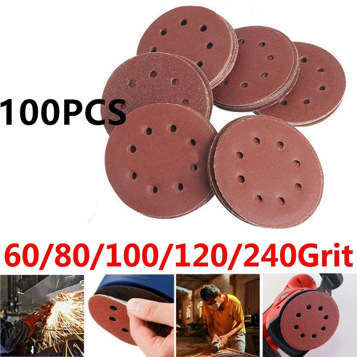 100pcs 125mm 5" Sanding Discs 60 80 100 120 240 Mixed Grit Orbital Sander Pads