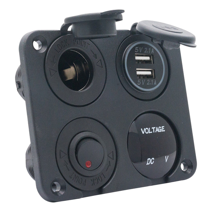 4 Way DC 12V-24V Car Cigarette Lighter Socket+Dual USB Charger Voltmeter Adapter