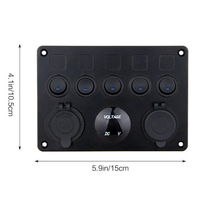 5 Gang ON-OFF Toggle Switch Control Panel 2 USB Charger 12V for Car