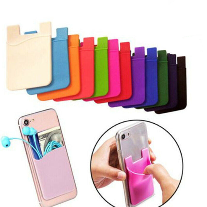 Deep Blue Silicone Card Holder Pocket Case Wallet Sticker Phone