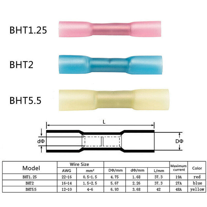 100PCS Heat Shrink Butt Wire Crimp Connectors Kit
