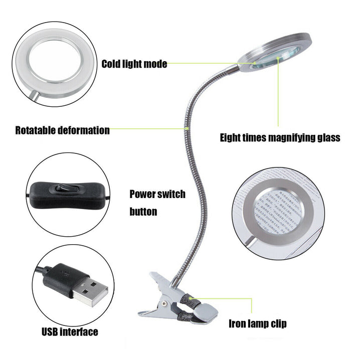 8X Magnifying Lamp Desk Table Magnifier Light
