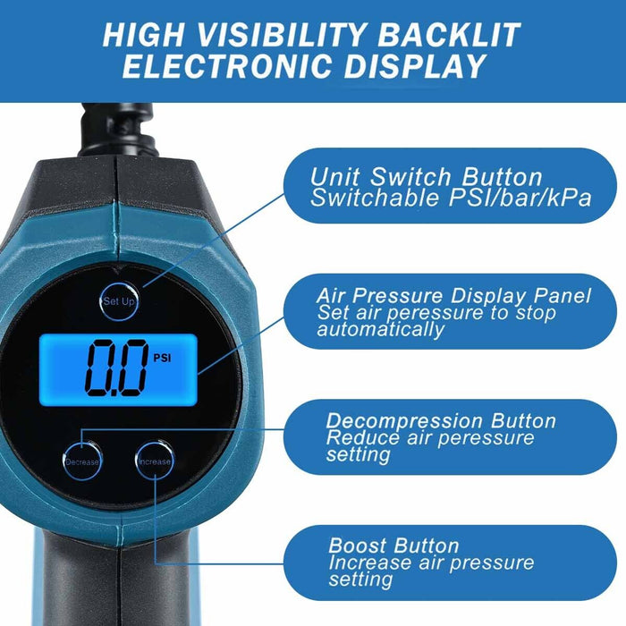 Fits Makita 18V Battery Cordless Car Tyre Inflator Pump LED Inflate Tool