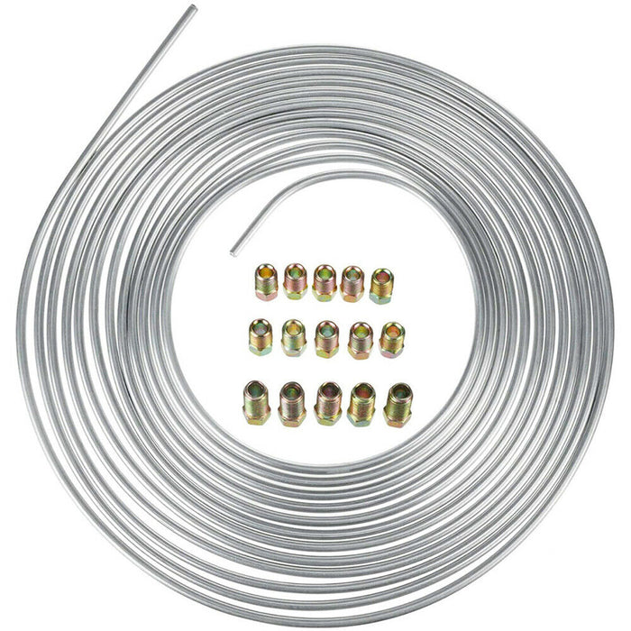 25Ft Roll Coil 3/16''OD Steel Zinc Brake Line Fuel Tubing Pipe Kit &amp; 15 Fittings