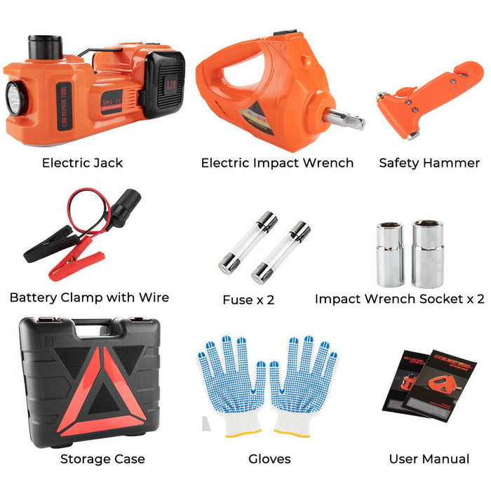 5Ton 12V Car Electric Hydraulic Floor Jack Lift + Impact Wrench Kit Box 3 in 1