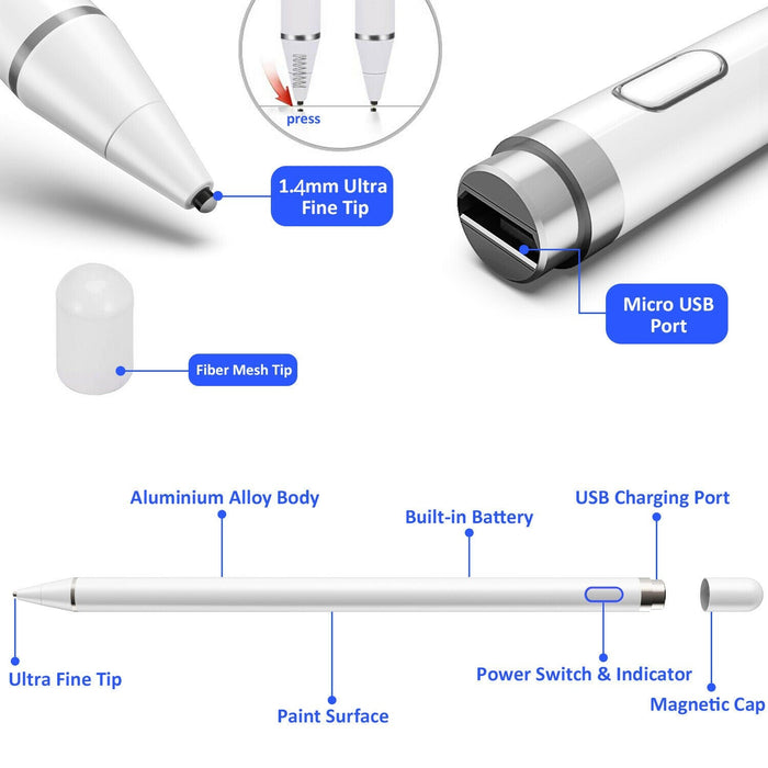 Digital Active Stylus Pen Pencil For Apple iPad Touchscreen Fine Tip 1.4mm New