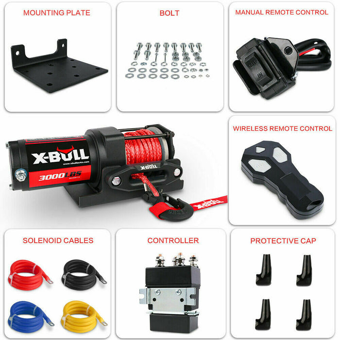 X-BULL Electric Winch Boat 3000LBS 12V Synthetic Rope Wireless Remote ATV UTV