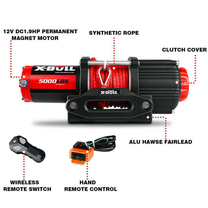 X-BULL 5000lbs 12V Electric Winch with Synthetic Rope & Wireless Remote