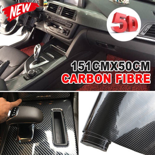 5D 1.51M x 50cm Gloss Black Carbon Fibre Fiber Vinyl Car Wrap Air Release Film