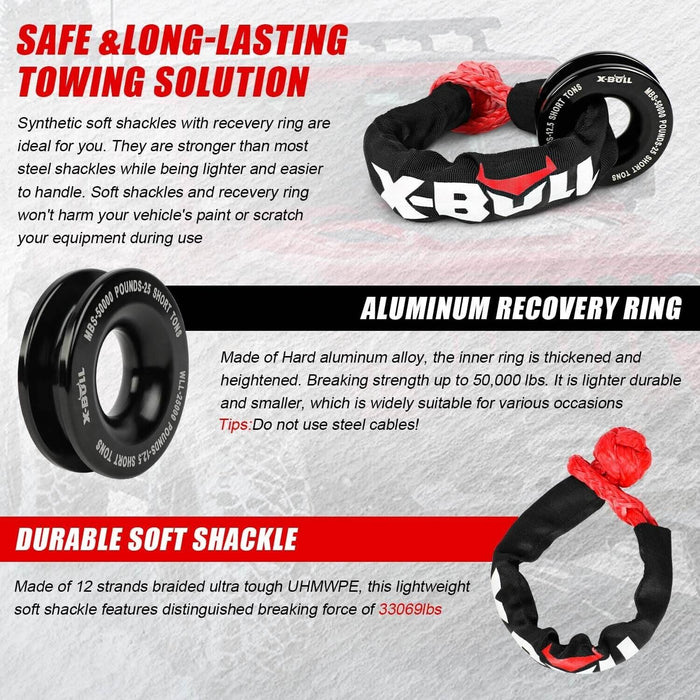 X-BULL Soft Shackle Synthetic Rope Recovery Snatch Ring Block Pulley 35000LBS