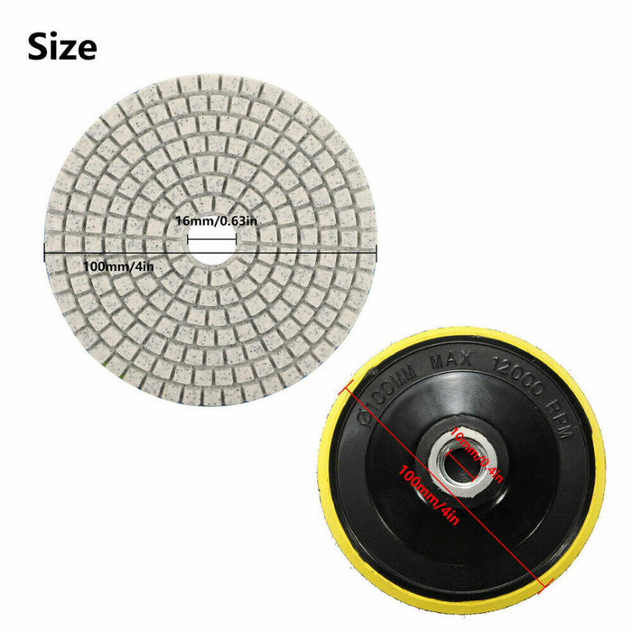 10Pcs Diamond Polishing Pads Wet Dry 4" Set for Granite Stone Concrete Marble