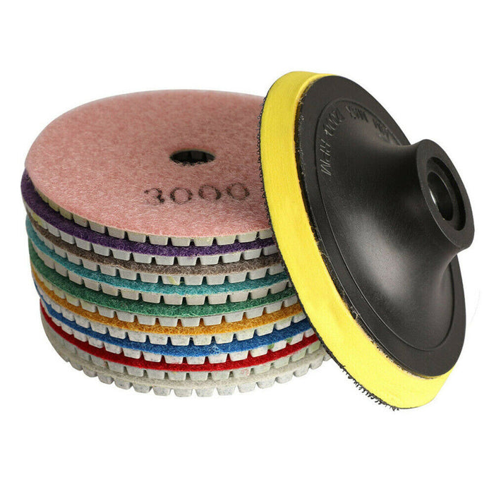10Pcs Diamond Polishing Pads Wet Dry 4" Set for Granite Stone Concrete Marble