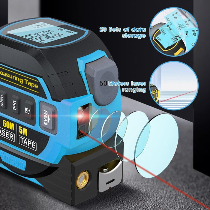 60m 3 in 1 Digital Measure Tape Laser Distance Meter Range Finder