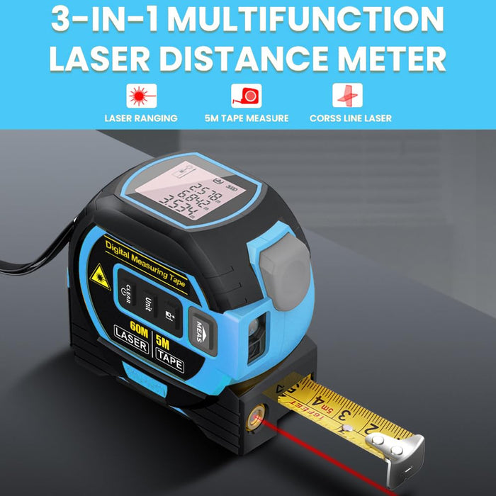 60m 3 in 1 Digital Measure Tape Laser Distance Meter Range Finder