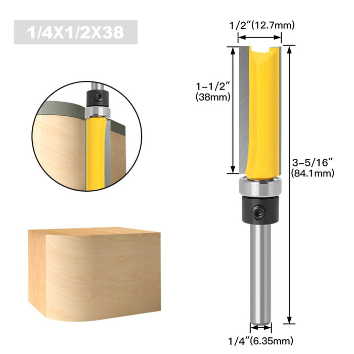 4Pcs Flush Trim Pattern Router Bit Set 1/4 Inch Shank Straight Flush Trim Tools